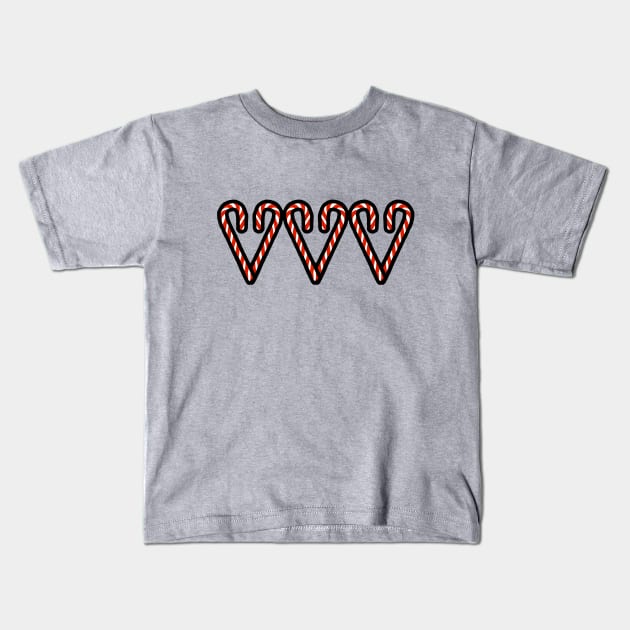 Christmas Candy Cane Hearts Kids T-Shirt by ellenhenryart